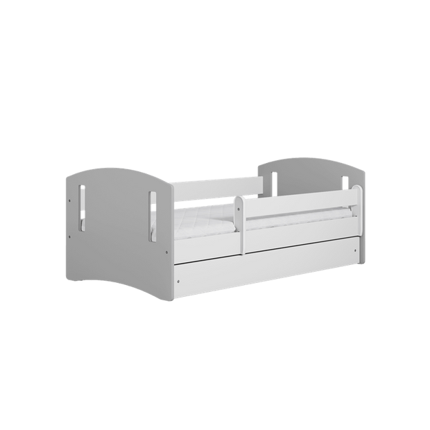 Kocot Kids 140 x 80 cm Pat din pal si MDF, cu 1 sertar, pentru copii, Classic Mix IV Gri / Alb