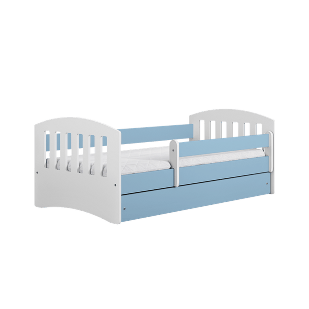 Kocot Kids 140 x 80 cm Pat din pal si MDF, cu 1 sertar, pentru copii, Classico III Albastru / Alb