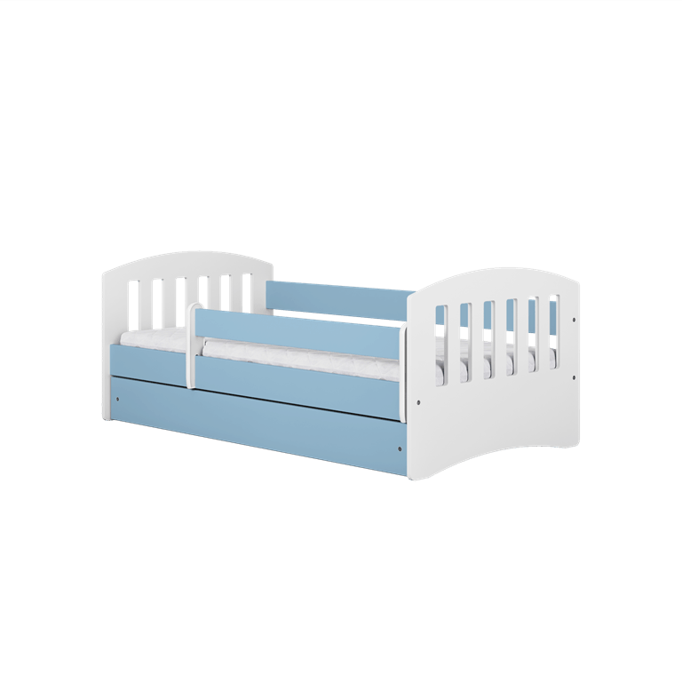 Kocot Kids Pat din pal si MDF, cu 1 sertar, pentru copii, Classico III Albastru / Alb