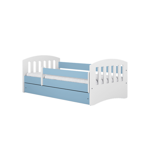 Kocot Kids Pat din pal si MDF, cu 1 sertar, pentru copii, Classico III Albastru / Alb