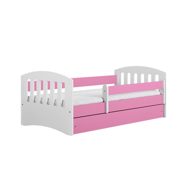 Kocot Kids 140 x 80 cm Pat din pal si MDF, cu 1 sertar, pentru copii, Classico III Roz / Alb