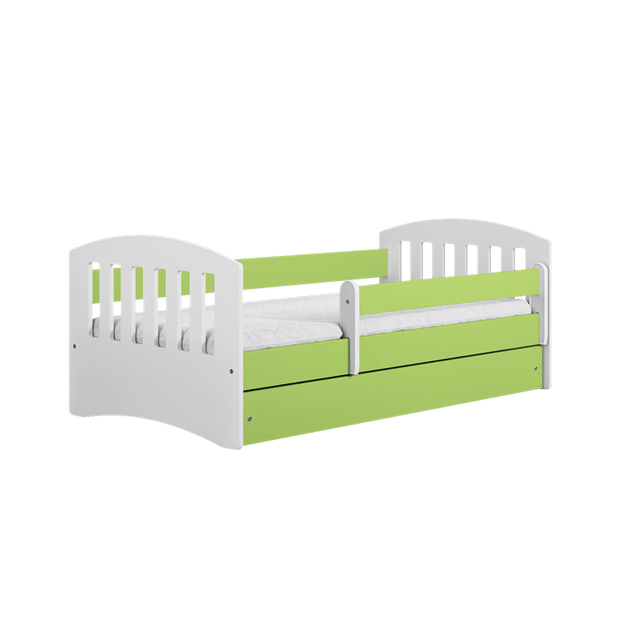 Kocot Kids 140 x 80 cm Pat din pal si MDF, cu 1 sertar, pentru copii, Classico III Verde / Alb