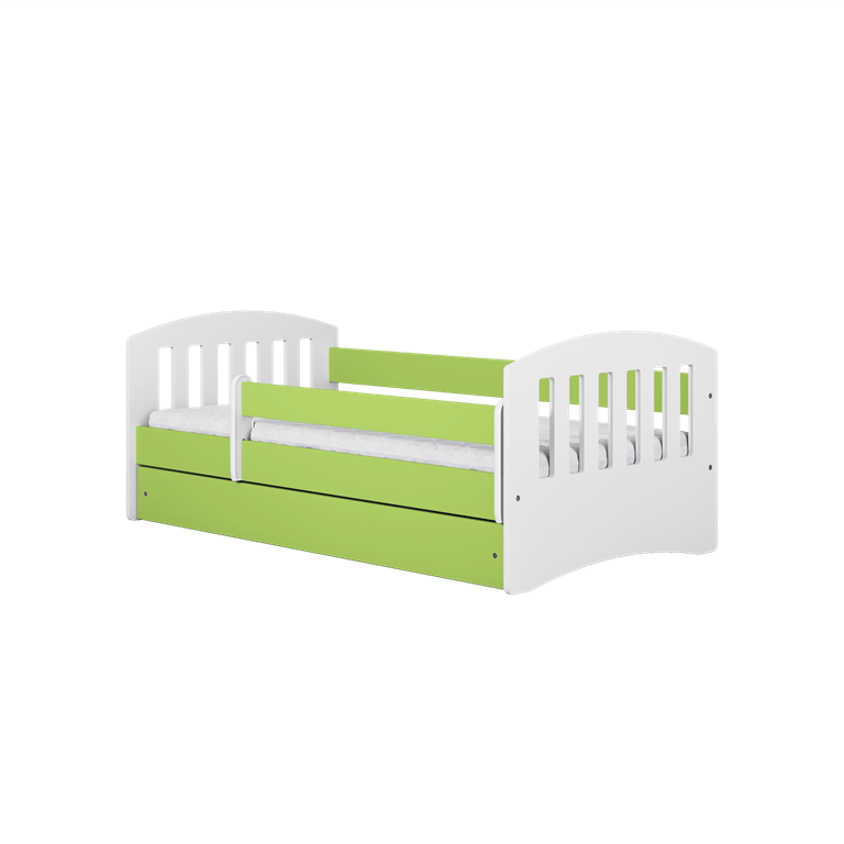 Kocot Kids Pat din pal si MDF, cu 1 sertar, pentru copii, Classico III Verde / Alb