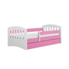 Kocot Kids 140 x 80 cm Pat din pal si MDF, cu 1 sertar, pentru copii, Classico IV Roz / Alb