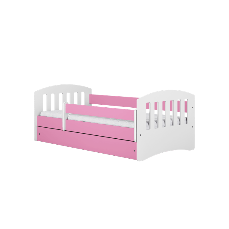 Kocot Kids Pat din pal si MDF, cu 1 sertar, pentru copii, Classico IV Roz / Alb