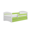Kocot Kids 140 x 80 cm Pat din pal si MDF, cu 1 sertar, pentru copii, Classico IV Verde / Alb