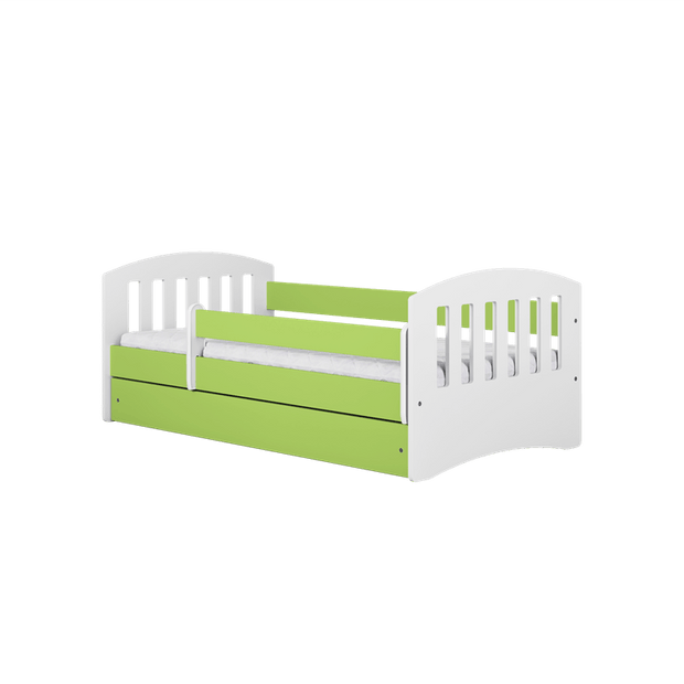 Kocot Kids Pat din pal si MDF, cu 1 sertar, pentru copii, Classico IV Verde / Alb