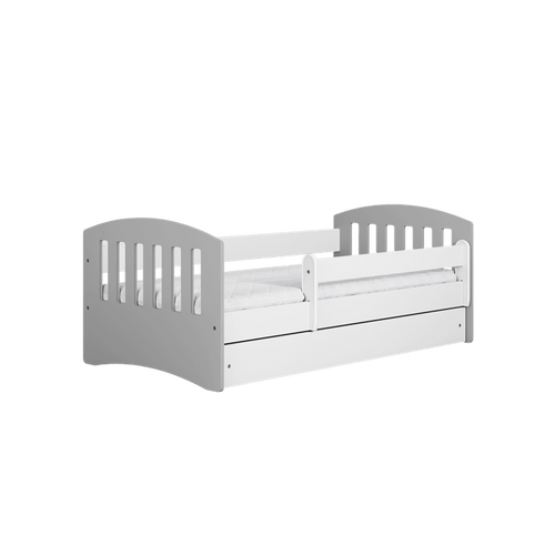 Kocot Kids 140 x 80 cm Pat din pal si MDF, cu 1 sertar, pentru copii, Classico Mix IV Gri / Alb