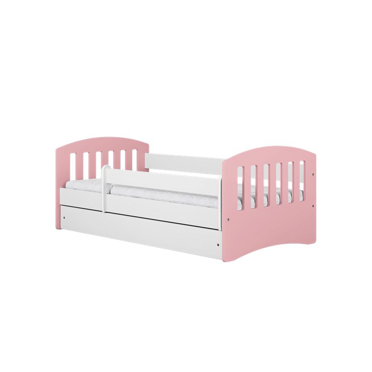 Kocot Kids Pat din pal si MDF, cu 1 sertar, pentru copii, Classico Mix Pale III Rose / Alb