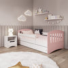 Kocot Kids Pat din pal si MDF, cu 1 sertar, pentru copii, Classico Mix Pale III Rose / Alb
