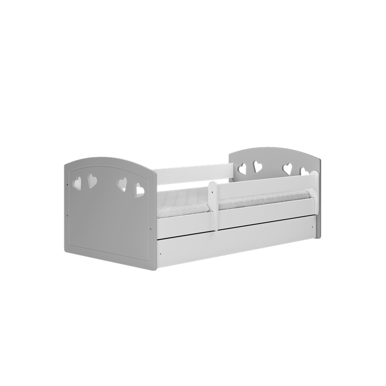 Kocot Kids 140 x 80 cm Pat din pal si MDF, cu 1 sertar, pentru copii, Julia Mix III Gri / Alb