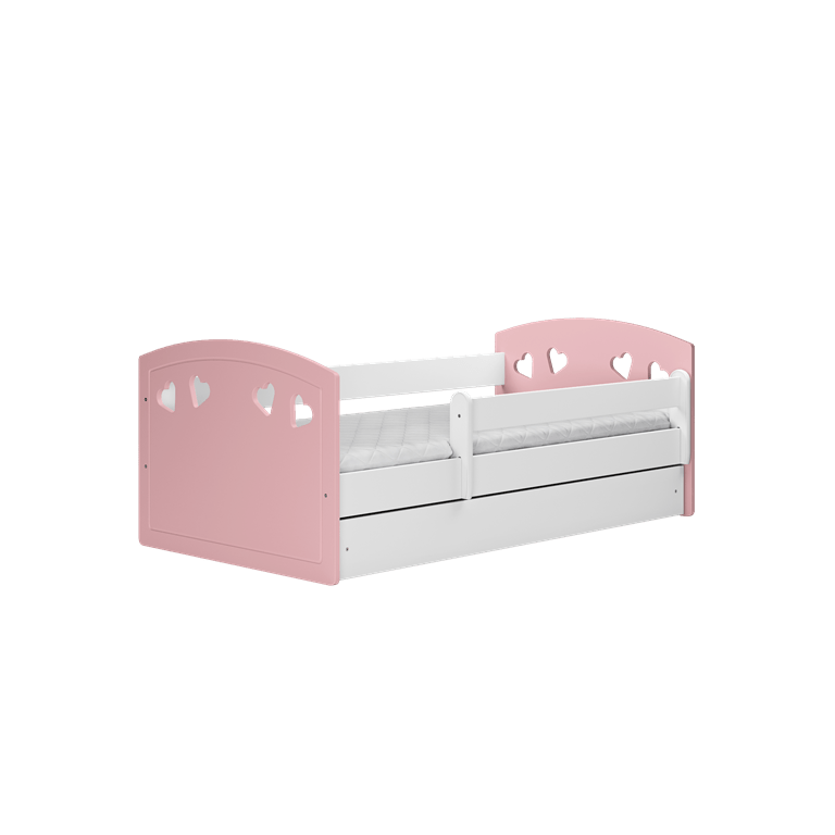 Kocot Kids 140 x 80 cm Pat din pal si MDF, cu 1 sertar, pentru copii, Julia Mix Pale III Rose / Alb