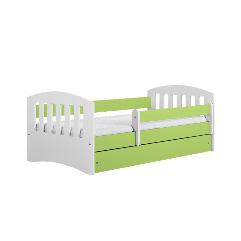 Kocot Kids 140 x 80 cm Pat din pal si MDF pentru copii, Classico I Verde / Alb
