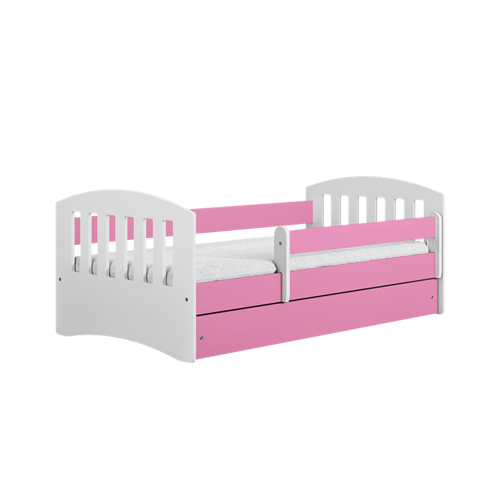 Kocot Kids 140 x 80 cm Pat din pal si MDF pentru copii, Classico II Roz / Alb
