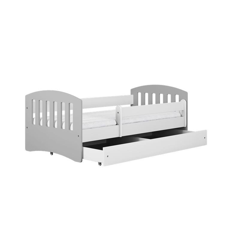 Kocot Kids Pat din pal si MDF pentru copii, Classico Mix I Gri / Alb