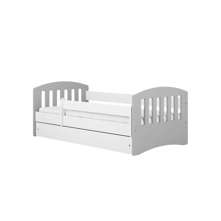 Kocot Kids Pat din pal si MDF pentru copii, Classico Mix I Gri / Alb