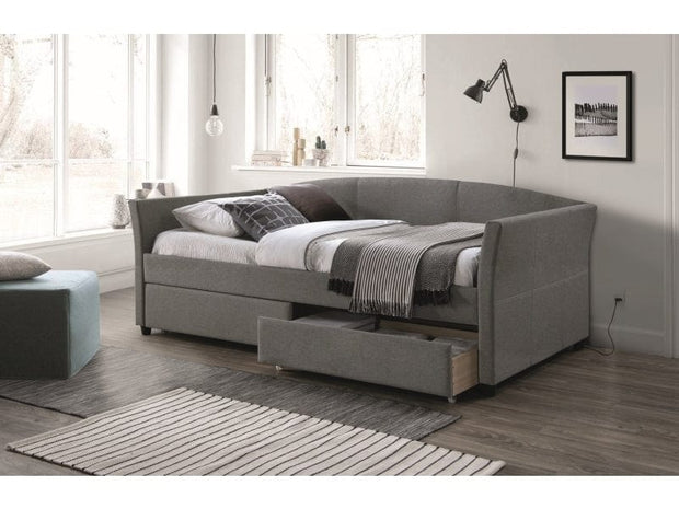 Pat / Divan tapitat cu stofa si 2 sertare, Lanton Gri, 200 x 90 cm & SMP-PAT-DIVAN-LANTA-GREY