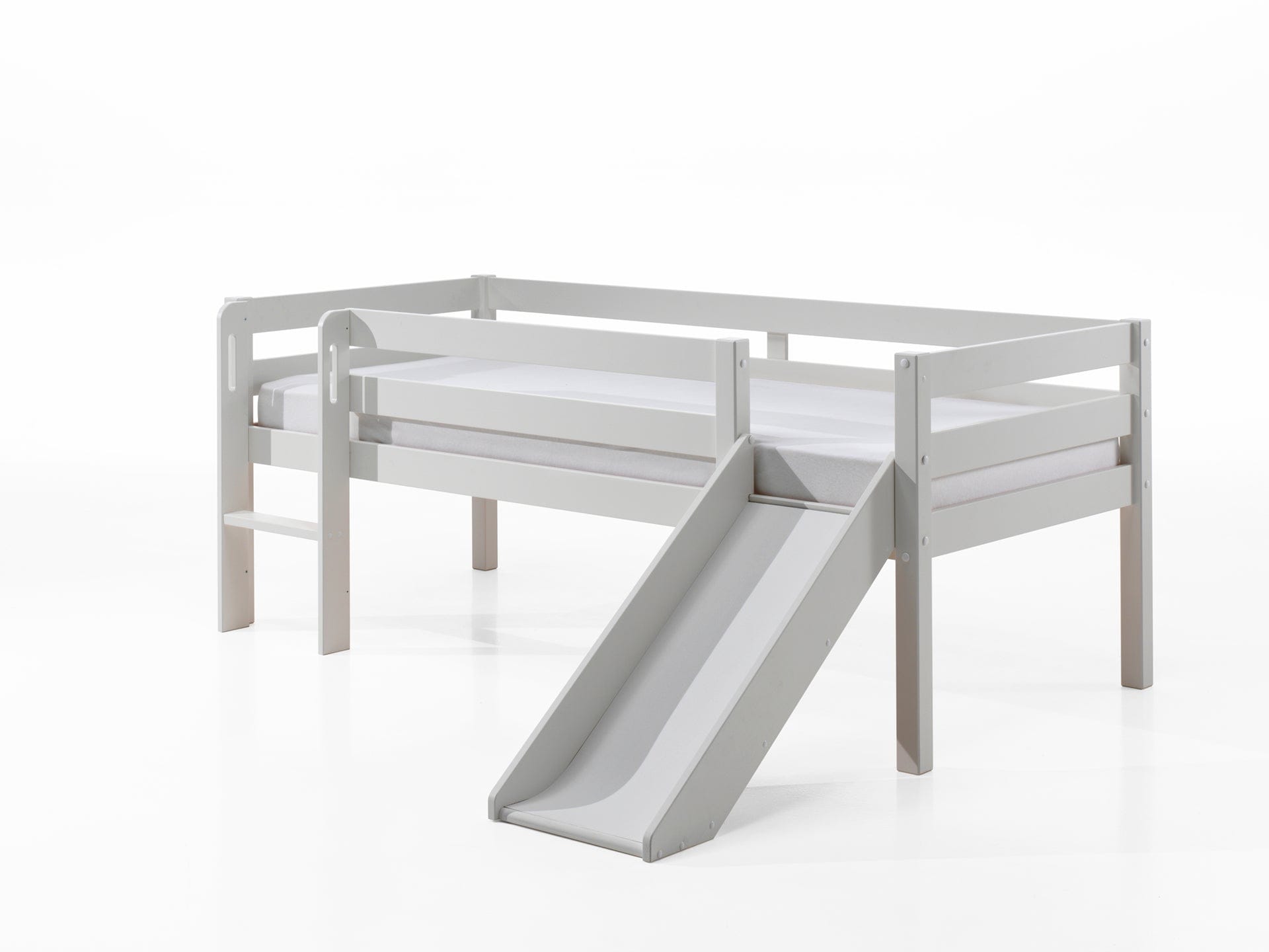 Pat etajat din lemn, cu 2 sertare si tobogan pentru copii, Pino Gri, 200 x 90 cm (2)