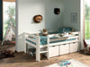 Pat etajat din lemn, cu 3 sertare si raft pentru copii, Pino Alb, 200 x 90 cm