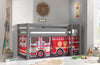 Pat etajat din lemn, cu spatiu de joaca pentru copii, Pino Fire Truck Gri, 200 x 90 cm