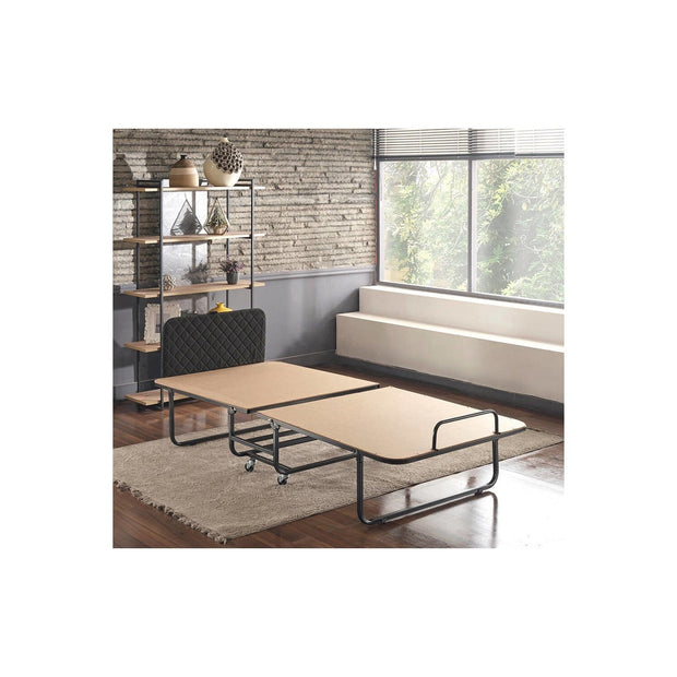 Asir Pat pliant metalic cu saltea inclusa, Katla Negru, 200 x 90 cm