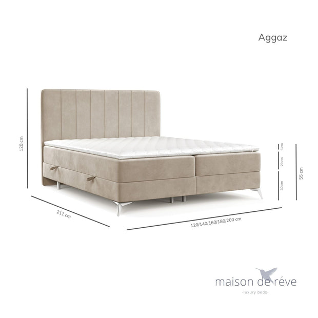 Pat rabatabil cu lada de depozitare, tapitat cu stofa, Aggaz Boxspring Velvet Bej (9)