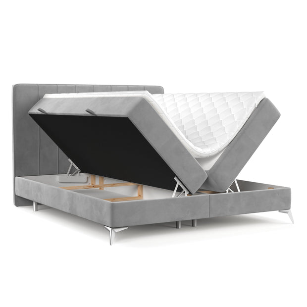 Johnsonstyle Pat rabatabil cu lada de depozitare, tapitat cu stofa, Aggaz Boxspring Velvet Gri