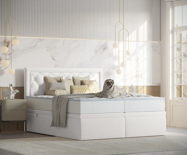 Pat rabatabil cu lada de depozitare, tapitat cu stofa, Ample Velvet Alb (3)