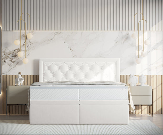 Pat rabatabil cu lada de depozitare, tapitat cu stofa, Ample Velvet Alb (4)