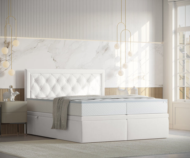 Pat rabatabil cu lada de depozitare, tapitat cu stofa, Ample Velvet Alb (5)