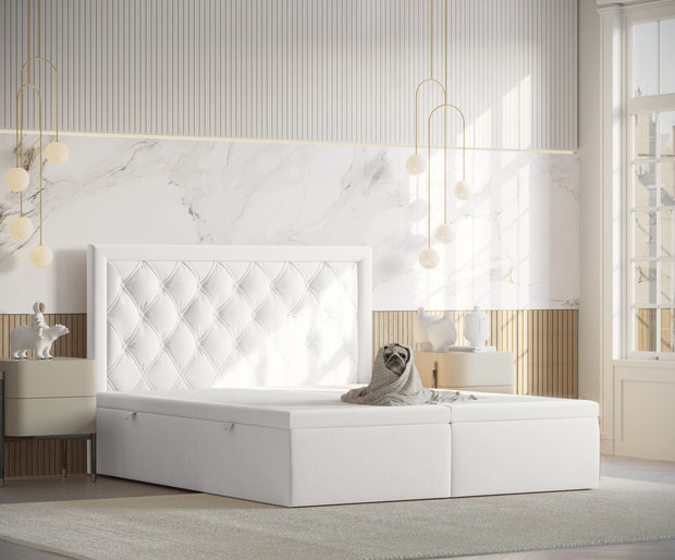 Pat rabatabil cu lada de depozitare, tapitat cu stofa, Ample Velvet Alb (6)