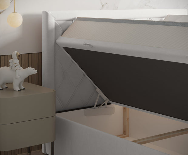 Pat rabatabil cu lada de depozitare, tapitat cu stofa, Ample Velvet Alb (7)