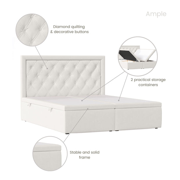 Pat rabatabil cu lada de depozitare, tapitat cu stofa, Ample Velvet Alb (8)