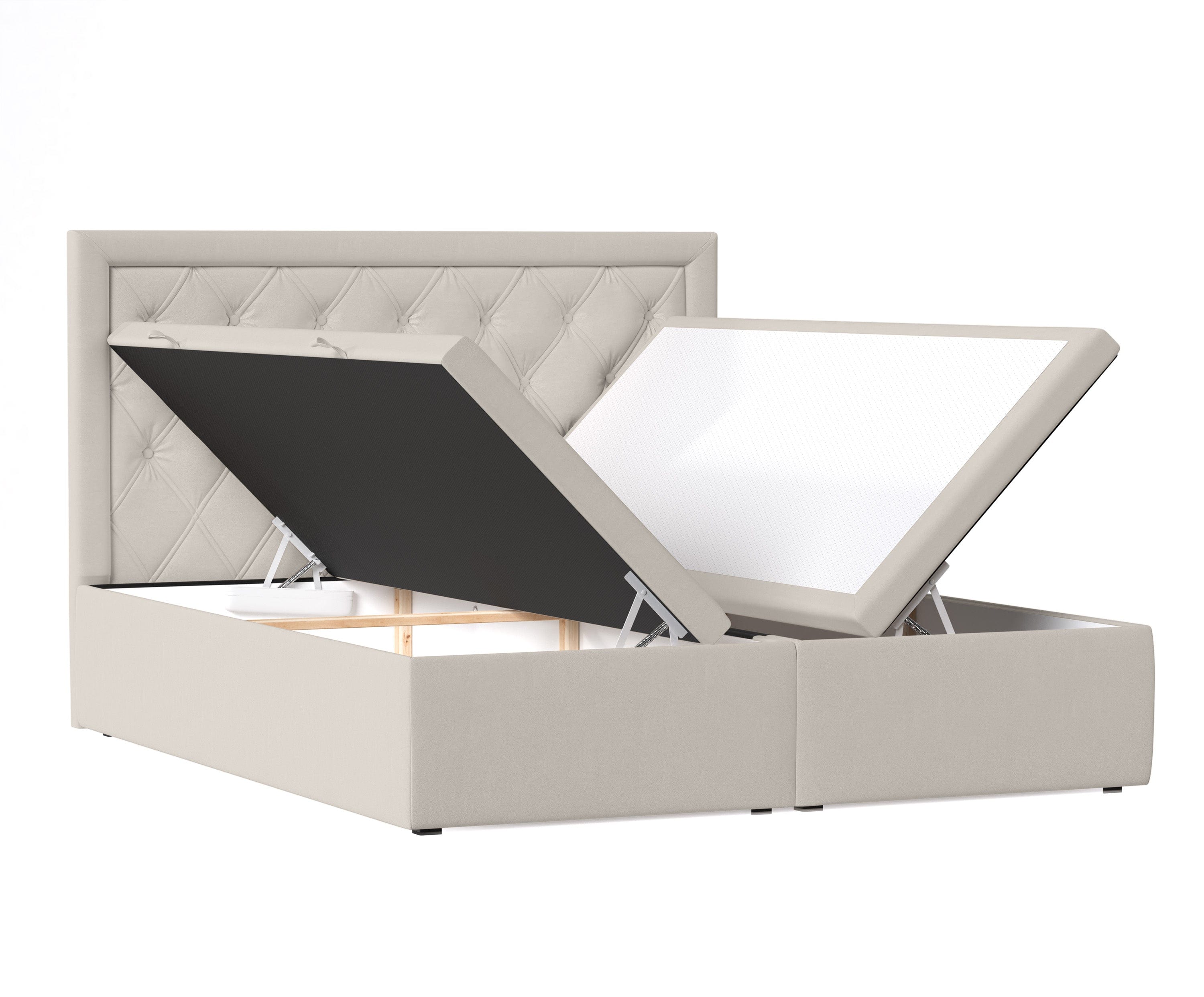 Pat rabatabil cu lada de depozitare, tapitat cu stofa, Ample Velvet Bej Deschis (1)