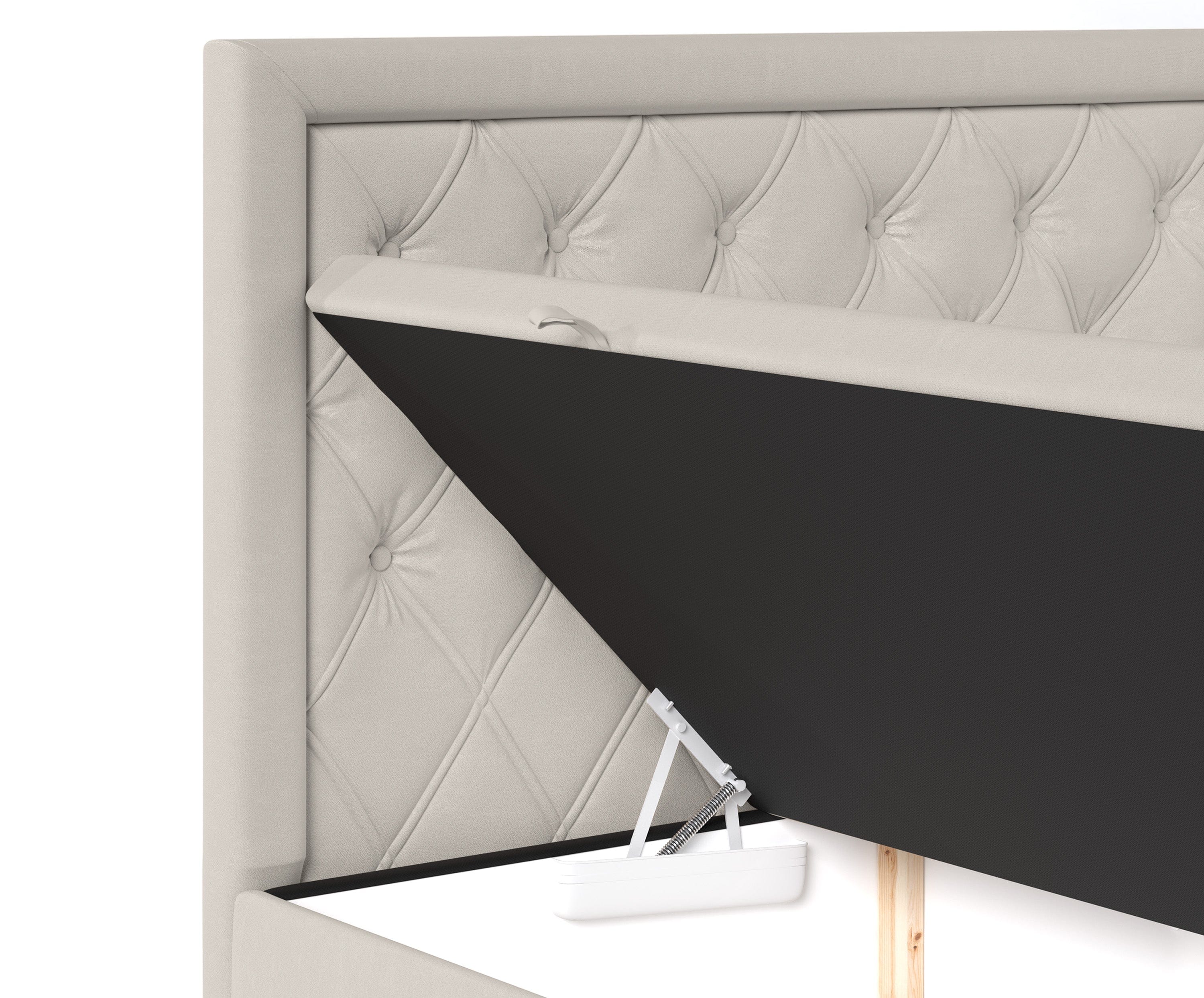 Pat rabatabil cu lada de depozitare, tapitat cu stofa, Ample Velvet Bej Deschis (2)