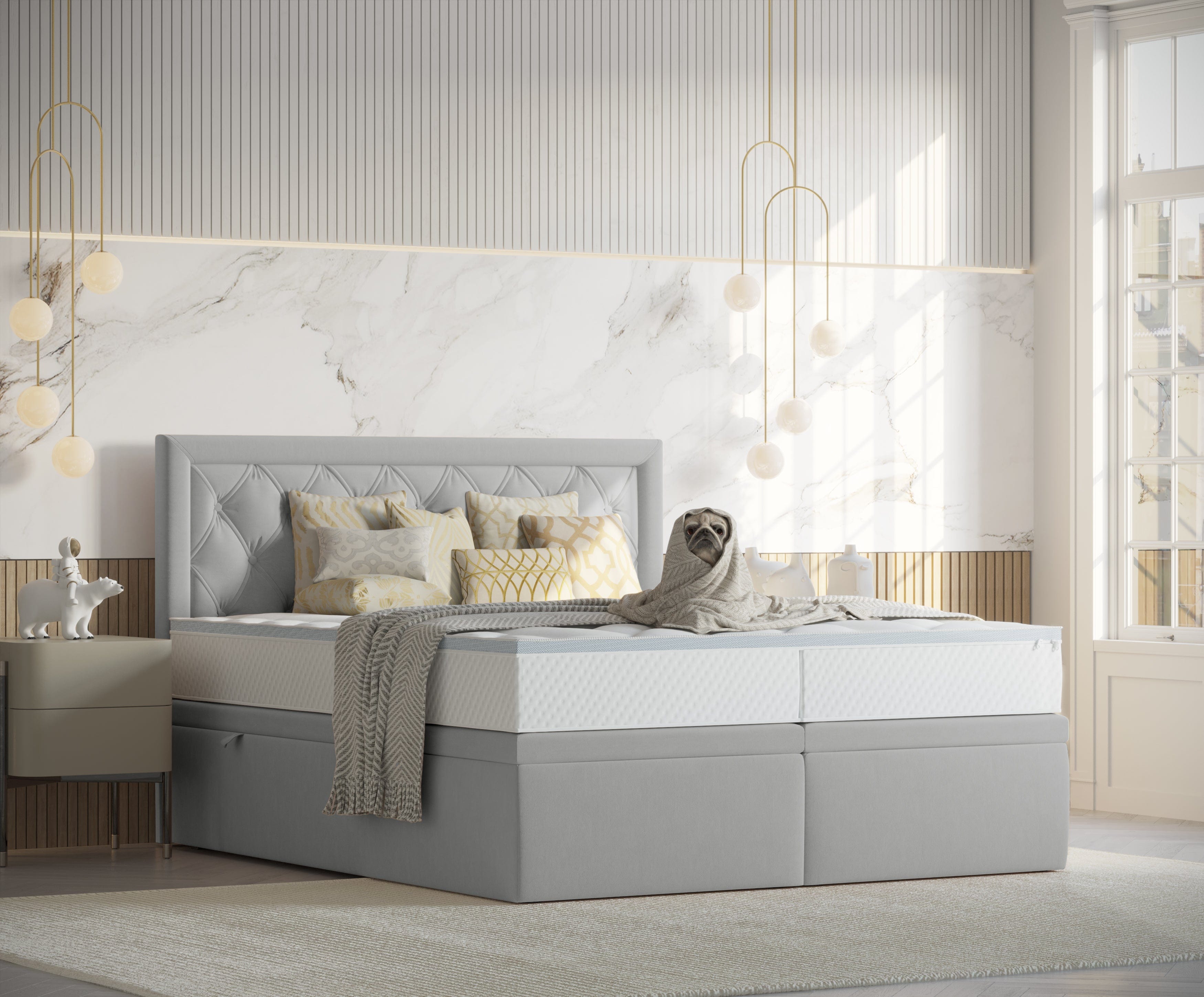 Pat rabatabil cu lada de depozitare, tapitat cu stofa, Ample Velvet Gri (3)