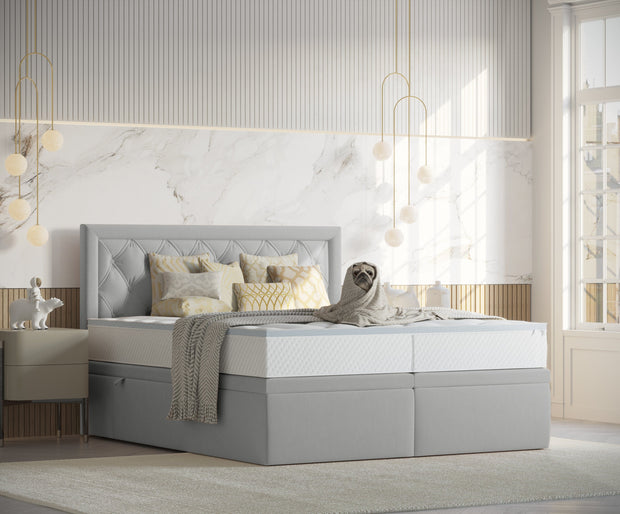 Pat rabatabil cu lada de depozitare, tapitat cu stofa, Ample Velvet Gri (3)