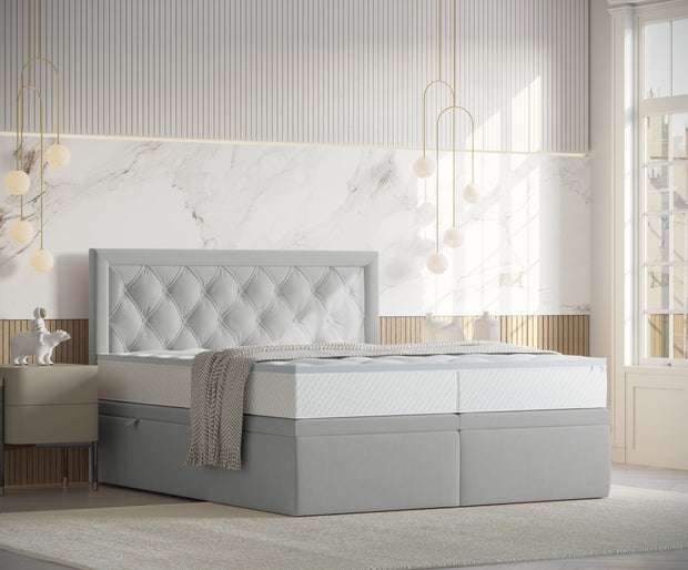 Pat rabatabil cu lada de depozitare, tapitat cu stofa, Ample Velvet Gri (5)