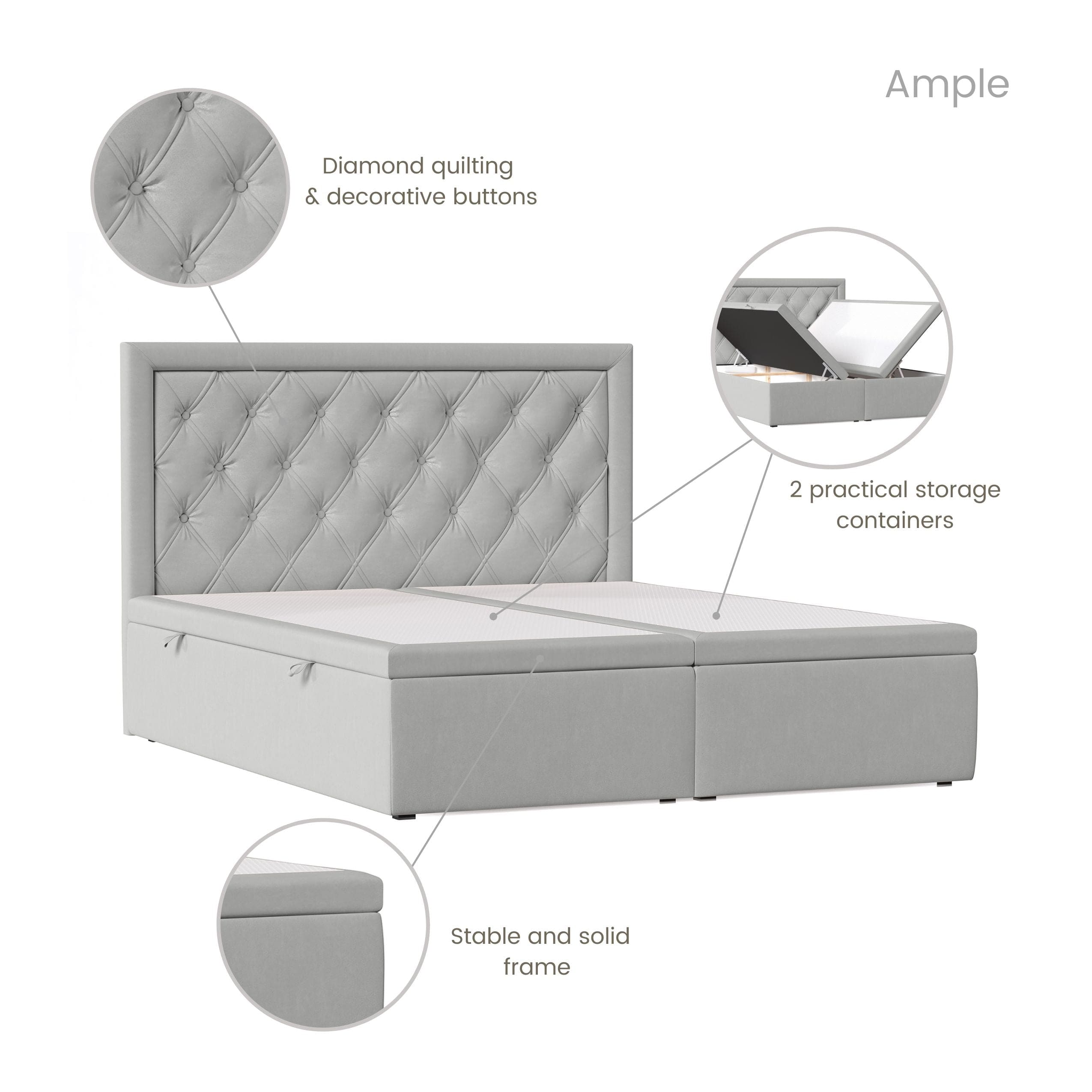 Pat rabatabil cu lada de depozitare, tapitat cu stofa, Ample Velvet Gri (9)