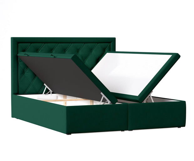 Pat rabatabil cu lada de depozitare, tapitat cu stofa, Ample Velvet Verde Inchis (1)