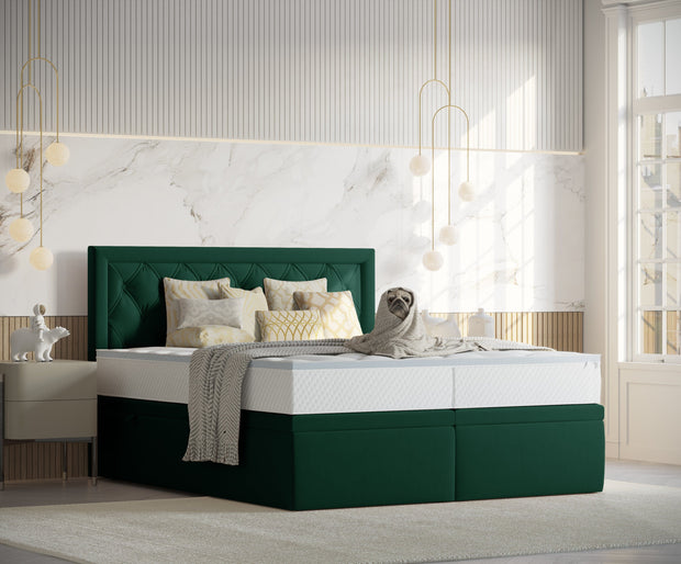 Pat rabatabil cu lada de depozitare, tapitat cu stofa, Ample Velvet Verde Inchis (3)