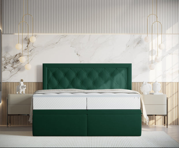 Pat rabatabil cu lada de depozitare, tapitat cu stofa, Ample Velvet Verde Inchis (4)