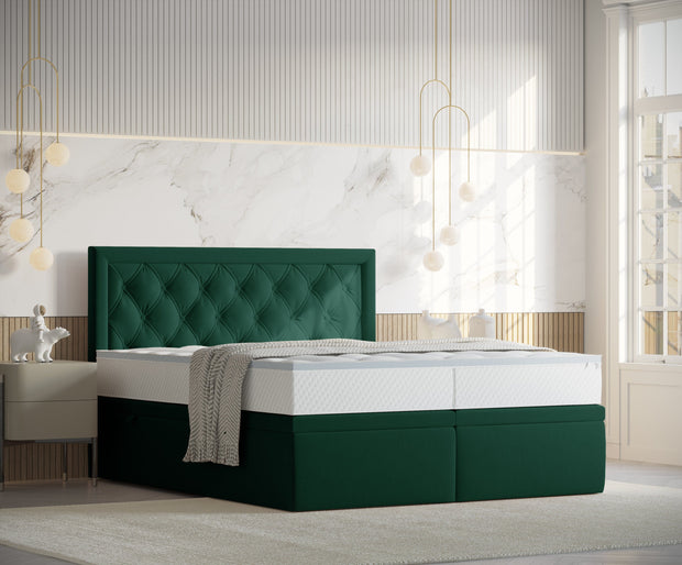 Pat rabatabil cu lada de depozitare, tapitat cu stofa, Ample Velvet Verde Inchis (5)