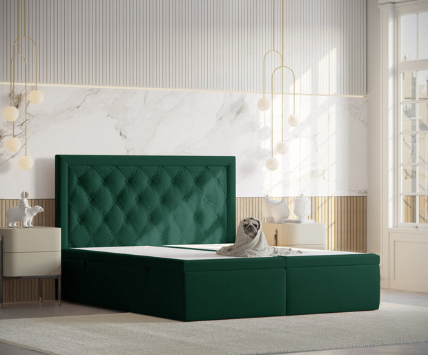 Pat rabatabil cu lada de depozitare, tapitat cu stofa, Ample Velvet Verde Inchis (6)