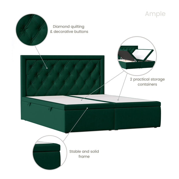 Pat rabatabil cu lada de depozitare, tapitat cu stofa, Ample Velvet Verde Inchis (9)