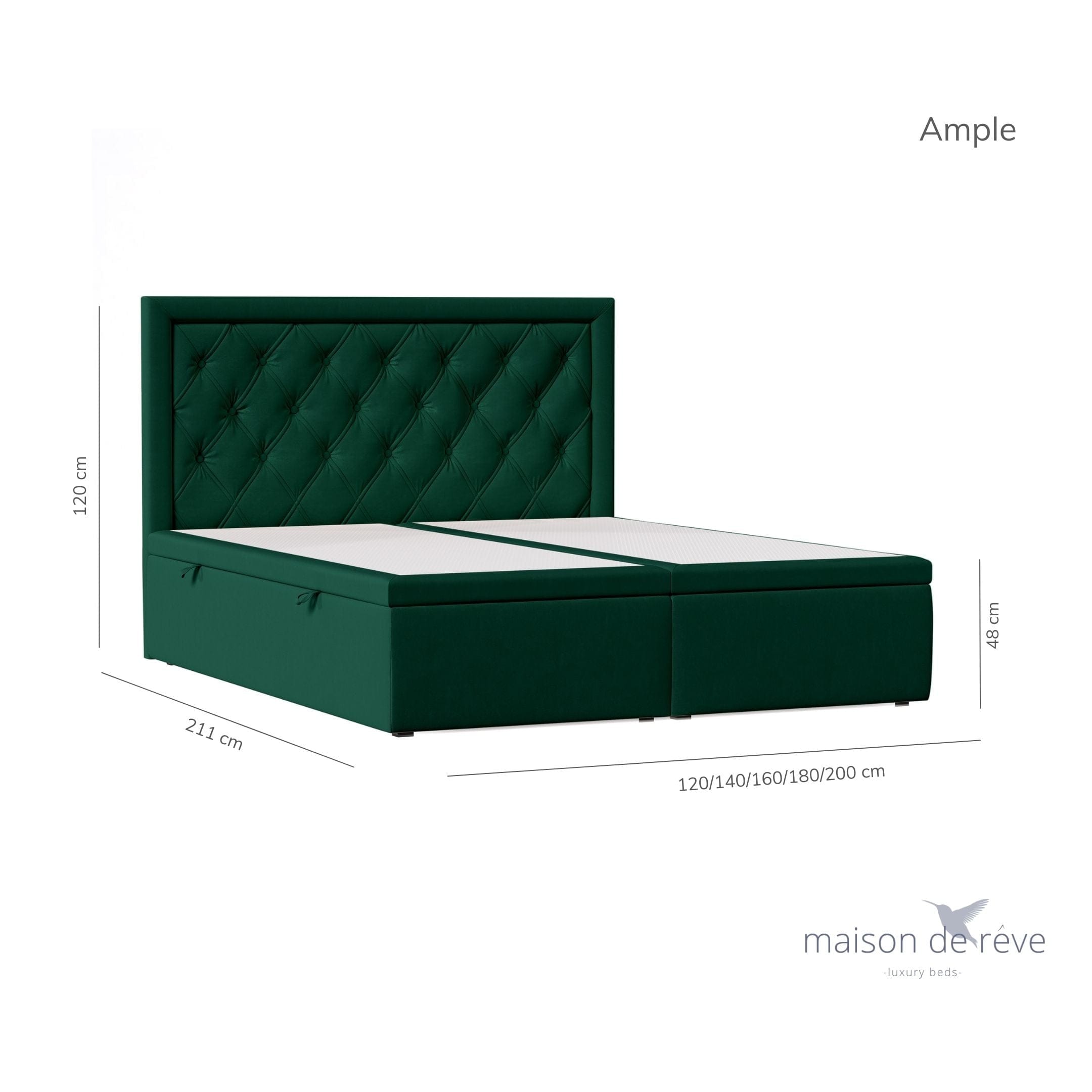 Pat rabatabil cu lada de depozitare, tapitat cu stofa, Ample Velvet Verde Inchis (10)