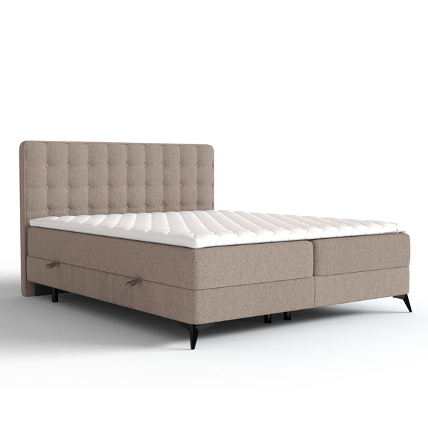 Johnsonstyle 120 x 200 cm Pat rabatabil cu lada de depozitare, tapitat cu stofa, Annakie Boxspring Bej