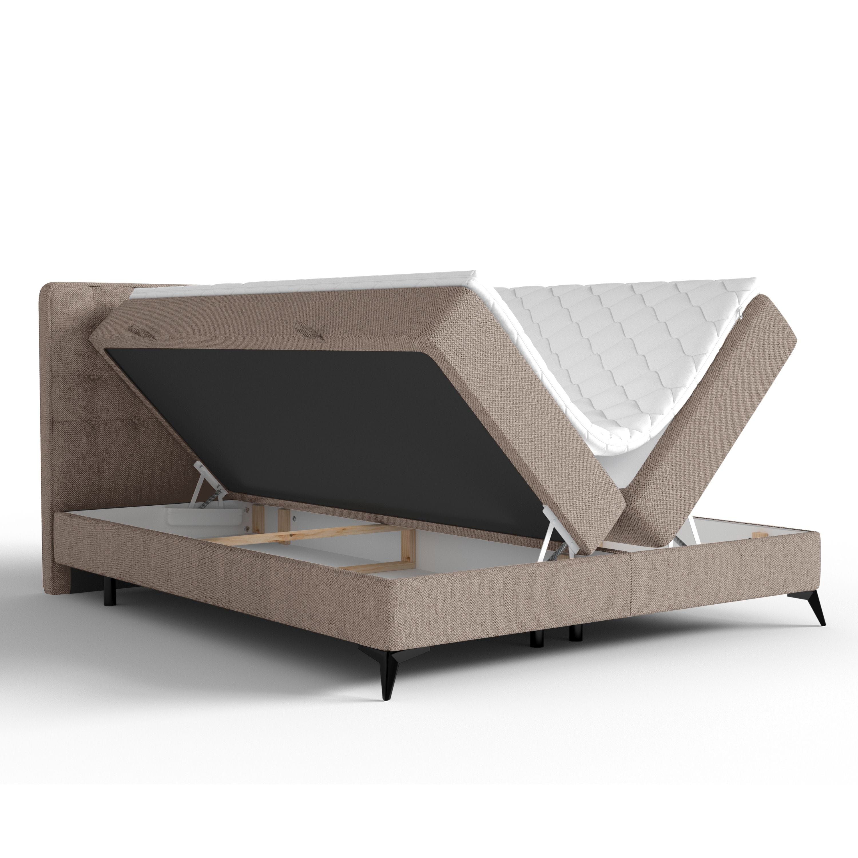 Johnsonstyle Pat rabatabil cu lada de depozitare, tapitat cu stofa, Annakie Boxspring Bej