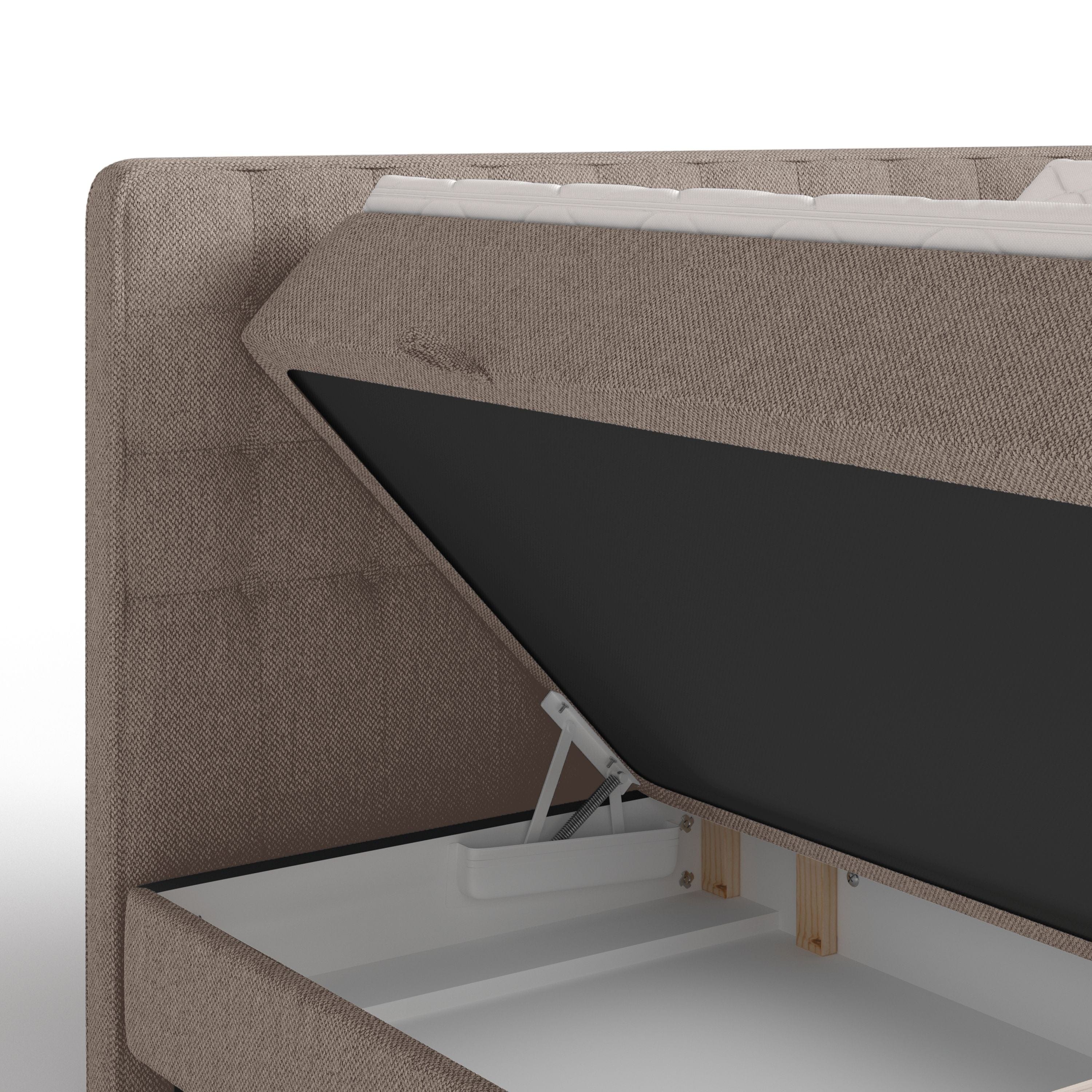 Johnsonstyle Pat rabatabil cu lada de depozitare, tapitat cu stofa, Annakie Boxspring Bej