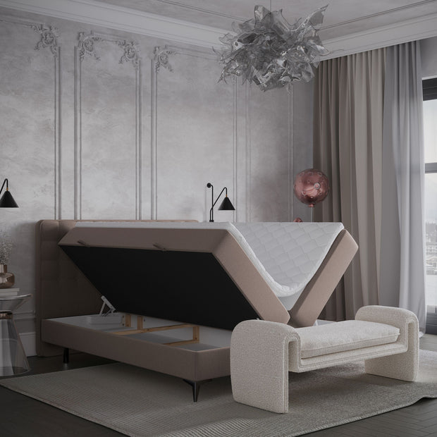 Johnsonstyle Pat rabatabil cu lada de depozitare, tapitat cu stofa, Annakie Boxspring Bej